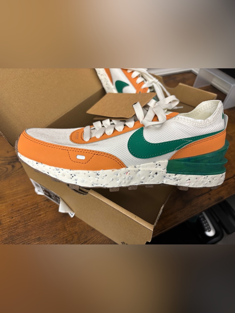 Nike Waffle One Crater Move To Zero White/Orange/Green Women’s Low-Top Sneakers - Picture 9 of 11